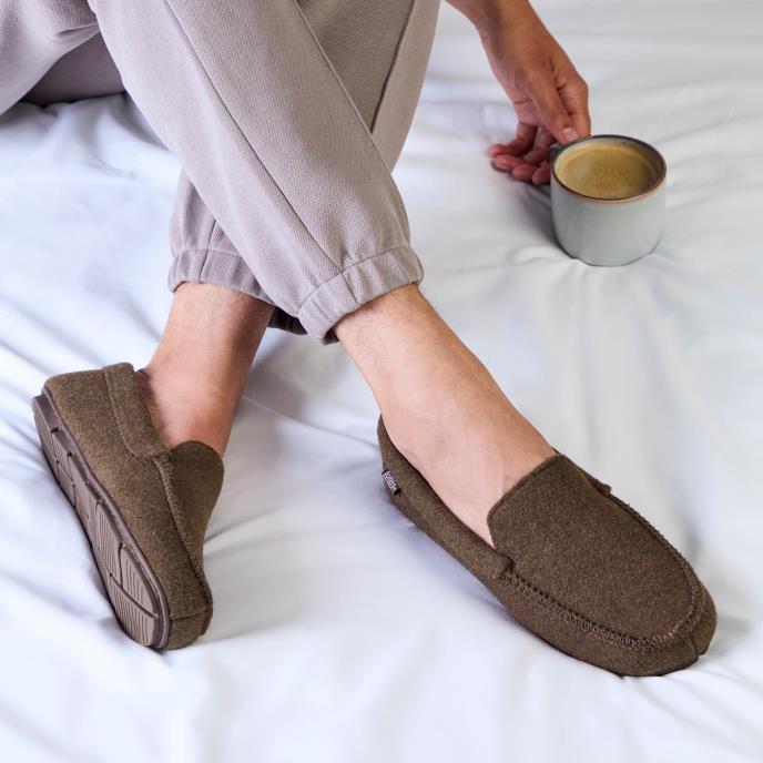 totes toasties® Mens Felt Moccasin Slipper With Check Sock Brown
